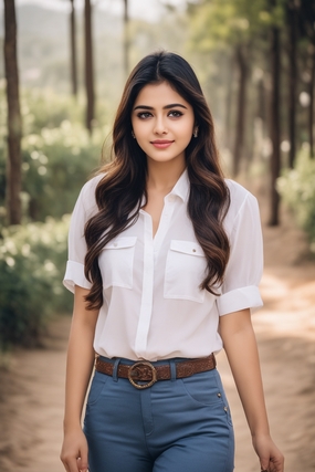 白色衬衫牛仔裤美女写真摄影图片